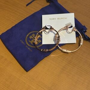 Tory Burch Serif T Rose Gold Hoop Earrings